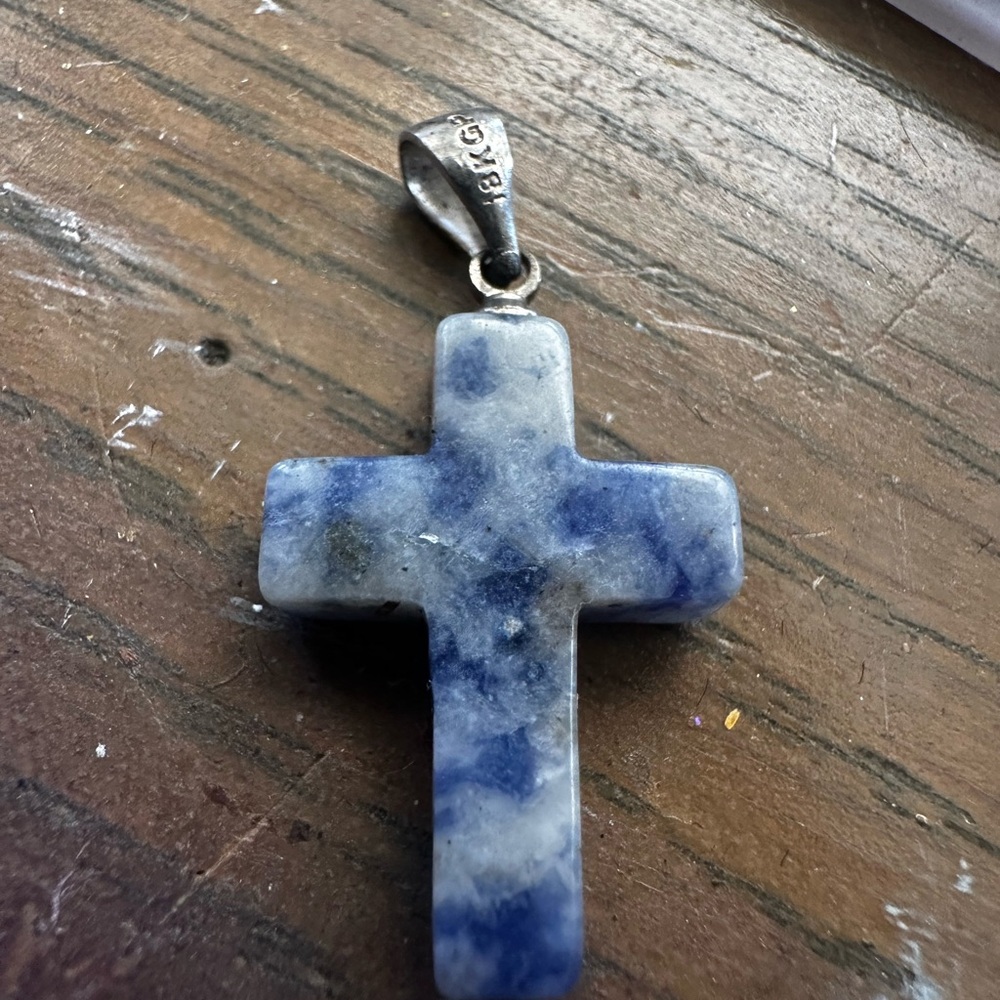18 K Gold Plated Blue and White possible sodalite Cross Pendant